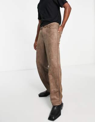 ASOS DESIGN faux suede pants in baggy fit in light brown | ASOS