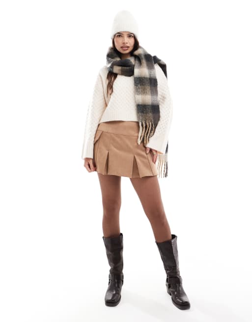 ASOS DESIGN faux suede pocket detail pleated mini skirt in