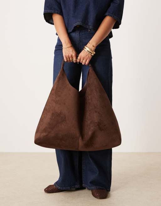 ASOS DESIGN faux suede scoop tote bag in chocolate