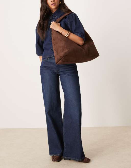ASOS DESIGN faux suede scoop tote bag in chocolate