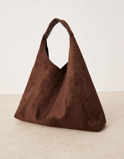 ASOS DESIGN faux suede scoop tote bag in chocolate