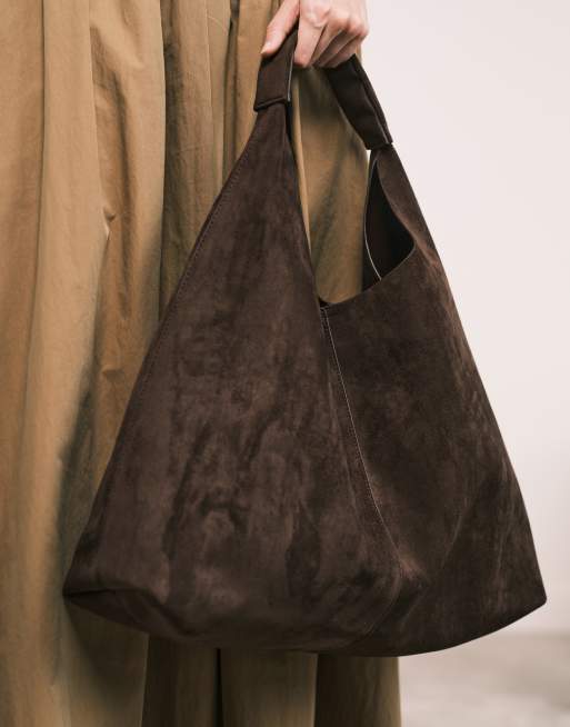 ASOS DESIGN faux suede scoop tote bag in chocolate