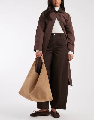 Asos Design Faux Suede Scoop Tote Bag In Neutral