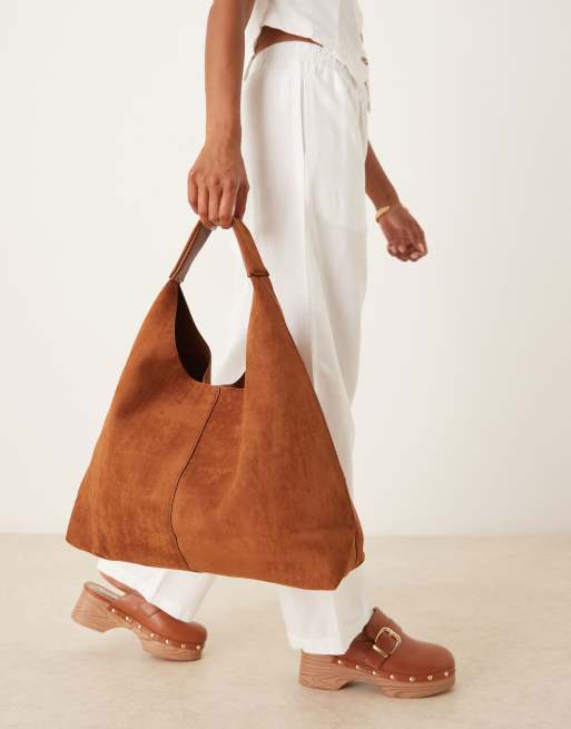 ASOS DESIGN faux suede scoop tote bag in tan