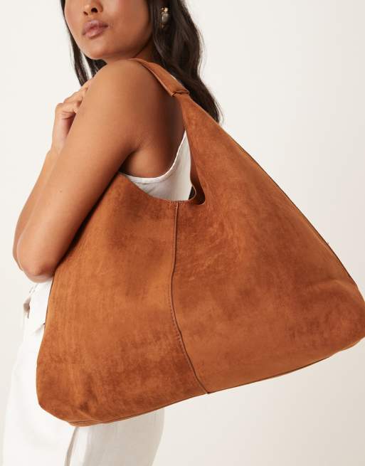 ASOS DESIGN faux suede scoop tote bag in tan
