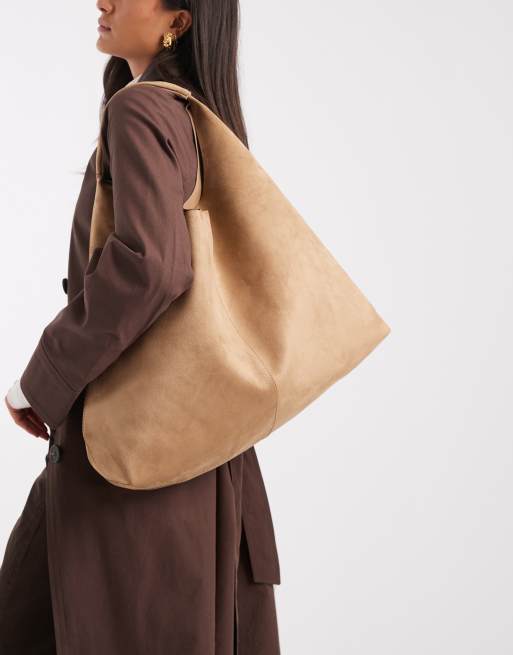 ASOS DESIGN faux suede scoop tote in cookie, 3 of 4