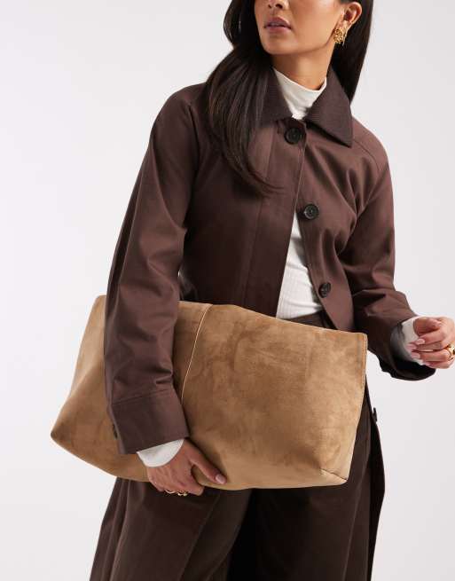 ASOS DESIGN faux suede scoop tote in cookie, 4 of 4