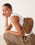 [ASOS DESIGN] ASOS DESIGN faux suede shoulder bag with contrast snake strap in brown No Size BROWN