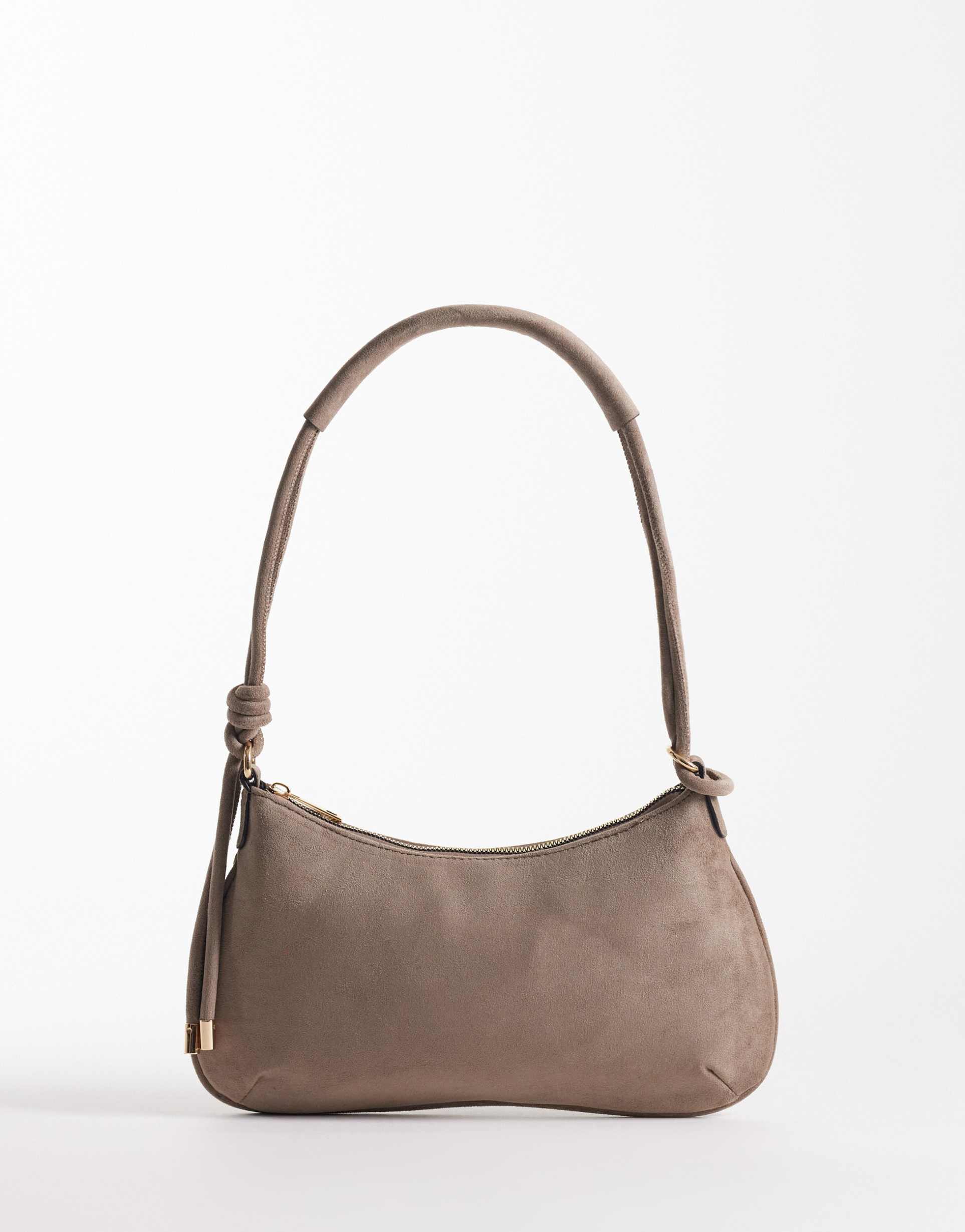 asos design faux suede shoulder bag with knot detail and skinny strap in gray