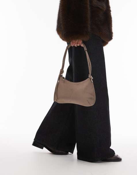 ASOS DESIGN faux suede shoulder bag with knot detail skinny strap in grey - view 1