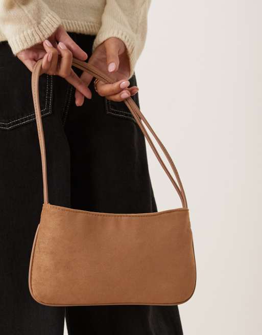 ASOS DESIGN faux suede shoulder bag with skinny straps in stone , 4 of 4