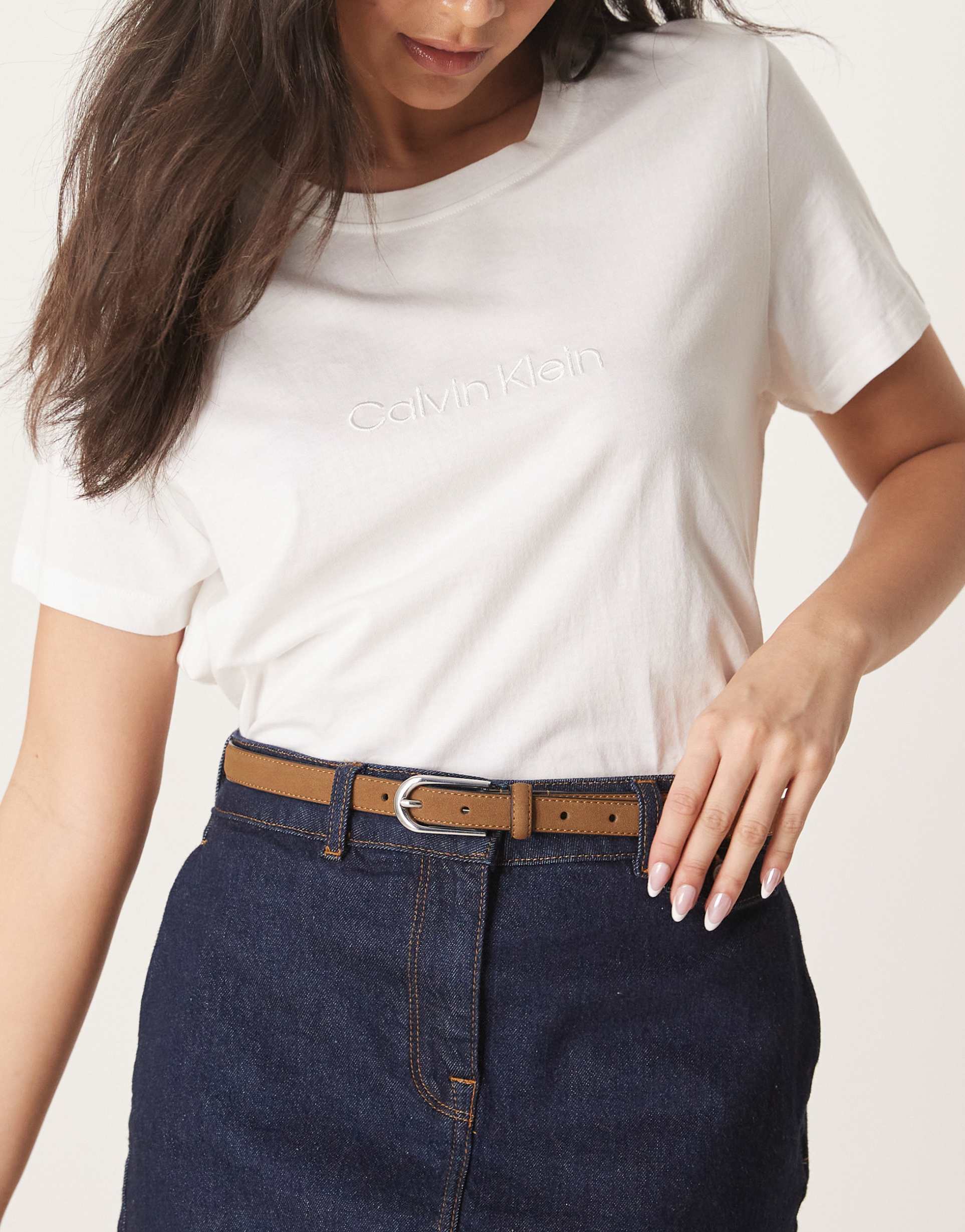 asos design faux suede skinny waist and hip belt in tan