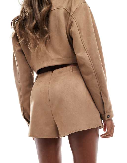 ASOS DESIGN faux suede skort co-ord in tan, 5 of 5