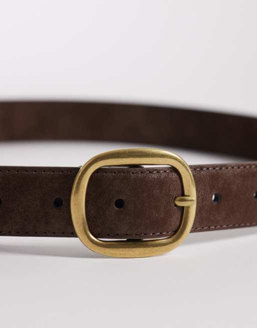 ASOS DESIGN faux suede square buckle waist and hip jeans belt in chocolate, 2 of 3