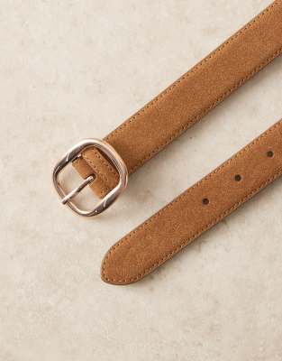 Asos Design Faux Suede Square Buckle Waist And Hip Jeans Belt In Brown