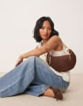 [ASOS DESIGN] ASOS DESIGN faux suede statement chain scoop shoulder bag in chocolate-Brown No Size BROWN