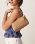 [ASOS DESIGN] ASOS DESIGN faux suede studded boxy shoulder bag in brown No Size TAN