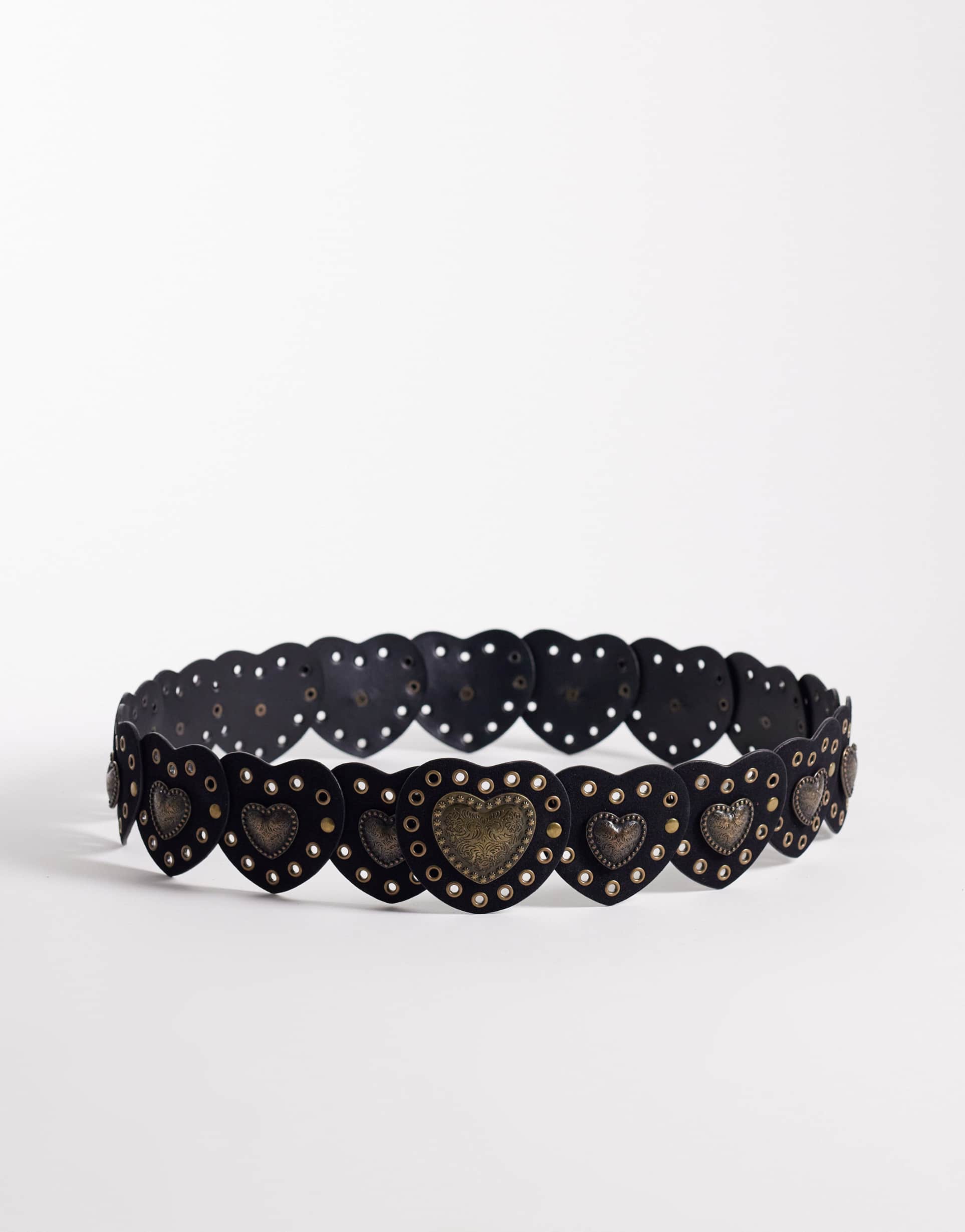 asos design faux suede studded hearts disc detailing waist and hip belt in black