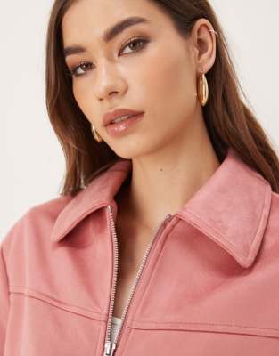 Asos Design Faux Suede Top Collar Jacket In Pink