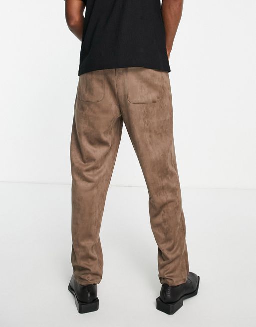 ASOS DESIGN faux suede pants in baggy fit in light brown