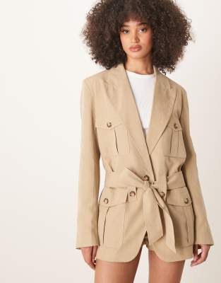 Asos Design Faux Suede Utility Blazer In Brown