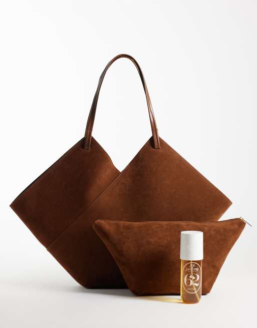 ASOS DESIGN faux suede vase tote bag in chocolate, 2 of 4