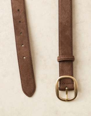 Asos Design Faux Suede Square Buckle Waist And Hip Jeans Belt