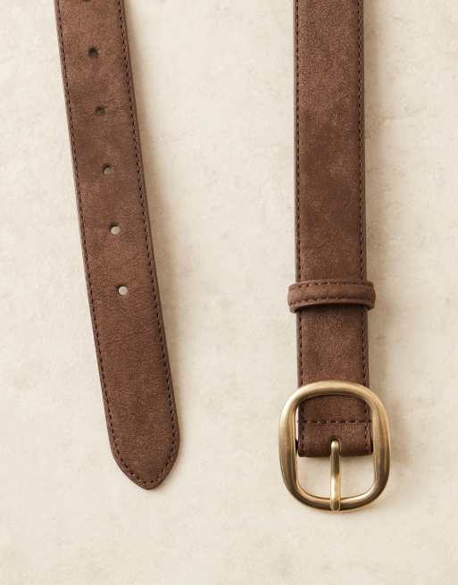 ASOS DESIGN faux suede waist and hip jeans belt in chocolate