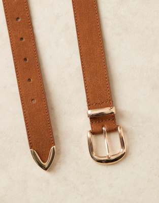 Asos Design Faux Suede Waist And Hip Jeans Belt With Studding And Tip Detail