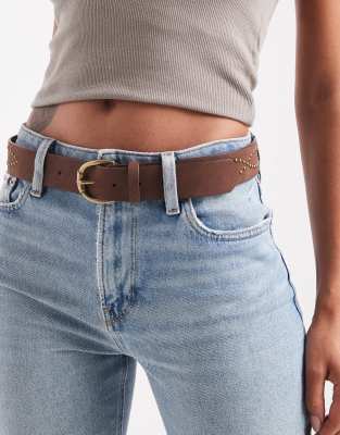 Asos Design Faux Suede Waist And Hip Studded Belt In Brown