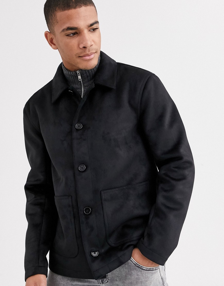 ASOS DESIGN faux suede worker jacket in black