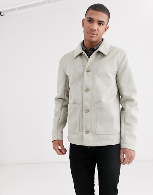 ASOS DESIGN faux suede worker jacket in stone