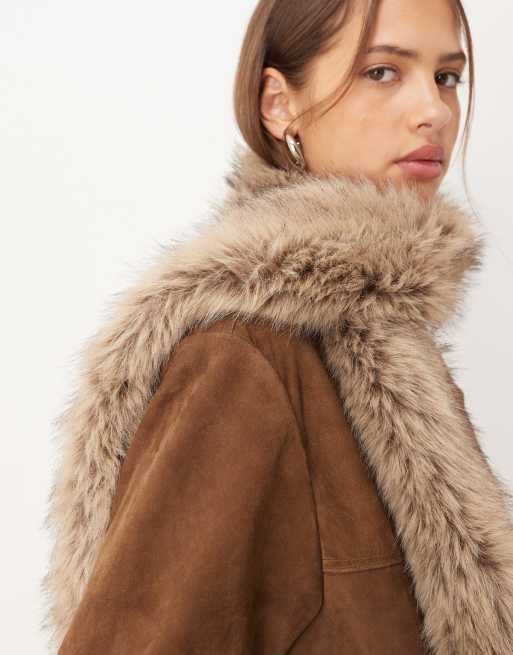 ASOS DESIGN faux tipped fur skinny scarf in natural