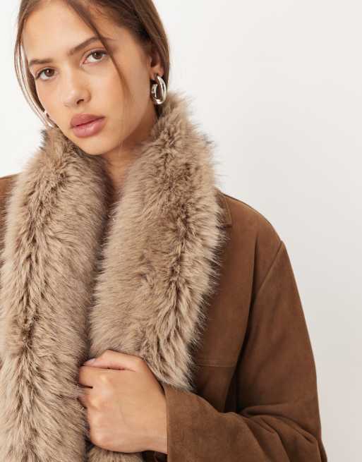 ASOS DESIGN faux tipped fur skinny scarf in natural