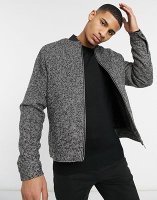 ASOS DESIGN faux wool bomber jacket in grey
