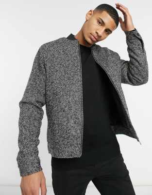 ASOS DESIGN faux wool bomber jacket in grey