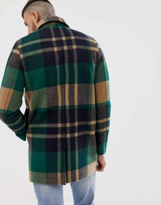 green check wool coat