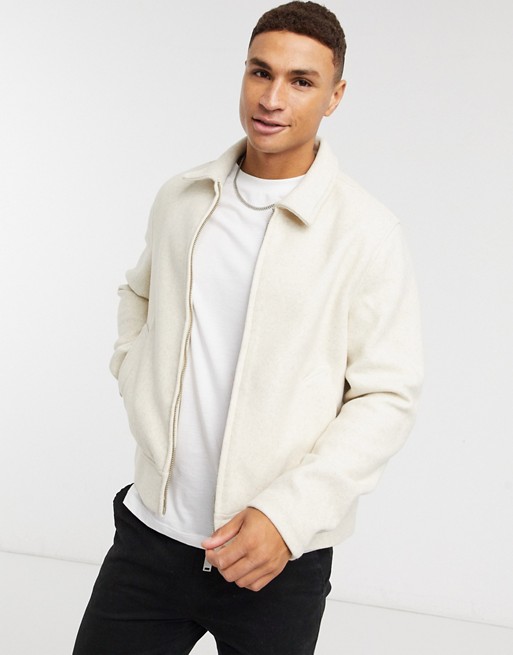 ASOS DESIGN faux wool zip though shacket in off white