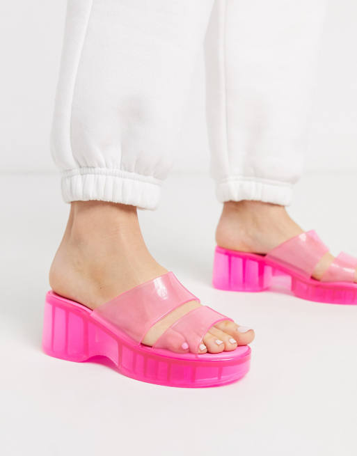 ASOS DESIGN Favorite chunky double strap 90s jelly sandals in pink