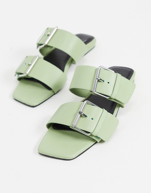 ASOS DESIGN Favour leather flat sandals in mint green