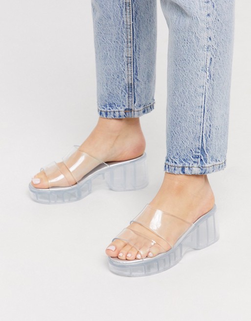 ASOS DESIGN Favourite chunky double strap 90s jelly sandals in clear | ASOS