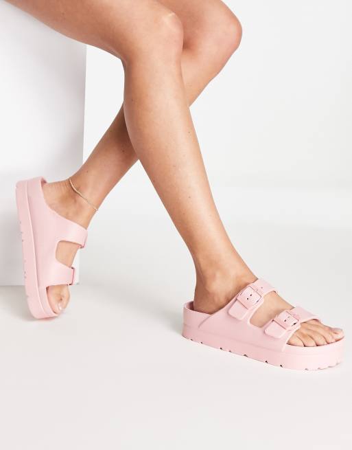 ASOS DESIGN Fawn flatform jelly mules in pink ASOS