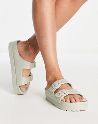 ASOS DESIGN Fawn flatform jelly mules in sage green