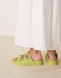 [ASOS DESIGN] ASOS DESIGN Fawn footbed sliders with twist lock in lime-Green 39 Lime weave