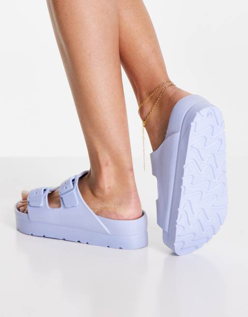 ASOS DESIGN – Fawn – Gel-Mules in Blau mit flacher Plateausohle, 2 von 4