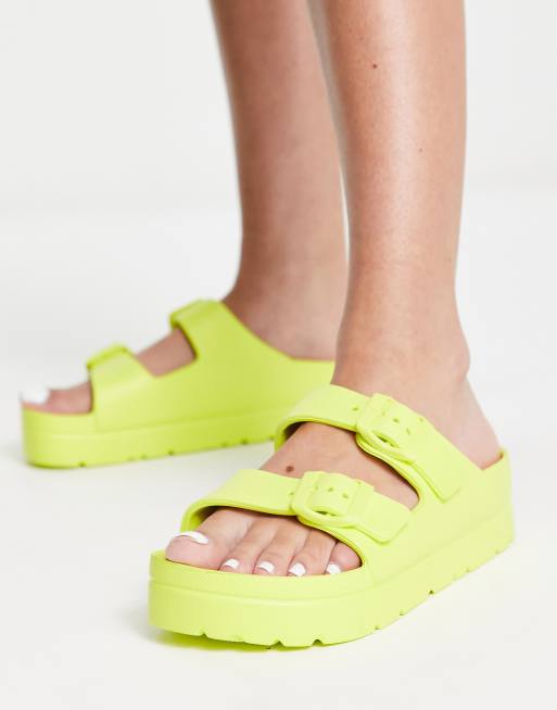 ASOS DESIGN – Fawn – Limegröna, platta flatform-sandaler i jellymaterial