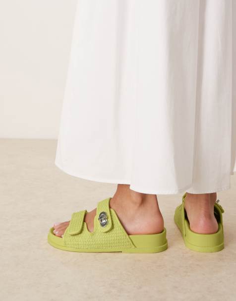 ASOS DESIGN – Fawn – Limegröna tofflor med vridlås och tjock sula - view 1