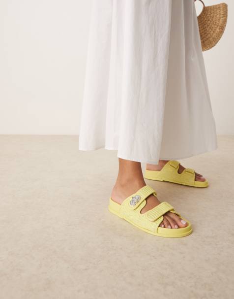 ASOS DESIGN – Fawn – Limonkowe klapki z wkładką i obrotowym zapięciem - view 1