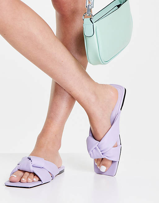 ASOS DESIGN Fay padded knotted flat mules in lilac