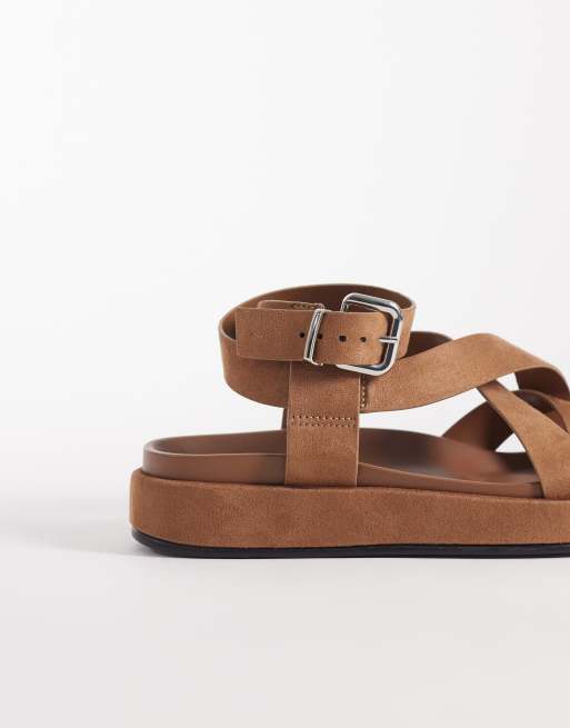 ASOS DESIGN Faye cross strap footbed sandal in taupe suedette, 4 of 4
